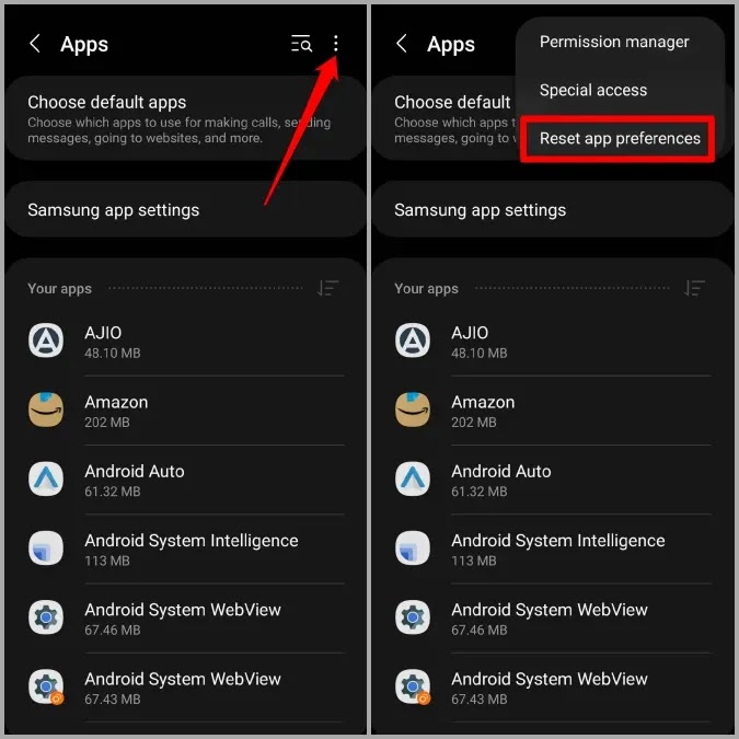 تأكيد تفضيل تطبيق إعادة التعيين على Samsung Galaxy Phone إعادة تعيين تفضيلات التطبيق لهاتف سامسونج